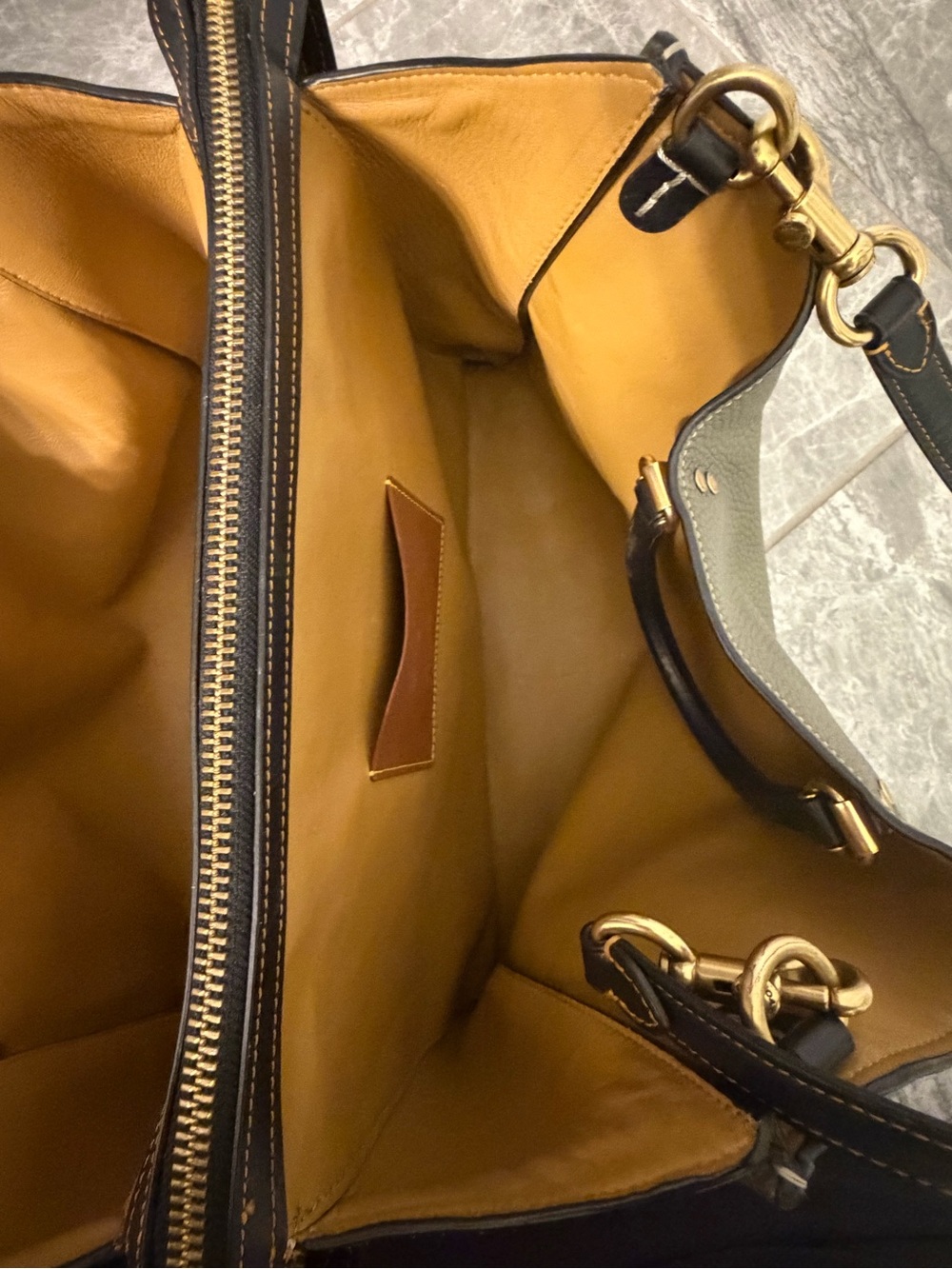 Coach Rogue 39 Olive Green Leather Tote with Cognac Suede Side Panels - Picture 9 of 16
